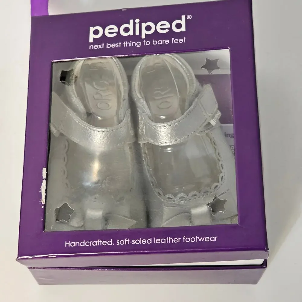 PEDIPED Betty Silver Mary Jane Dress Shoe Toddler 18-24 Months Fabric Leather